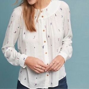 Anthropologie 23 of 52 Conversations Ski Graphic Button Down Blouse